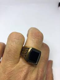 Vintage Gothic Gold Finished Stainless Steel Black Onyx Mens ...