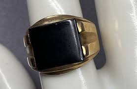 Vintage 10K Solid Yellow Gold Large Onyx Men's Statement ...