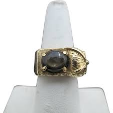 Similar Items to Black STAR SAPPHIRE 14k Yellow Gold Modernist OWL with Diamond Eyes Ring