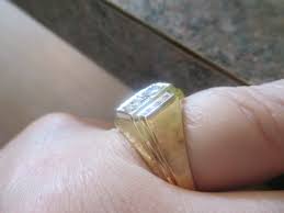 14K YELLOW GOLD MENS RING WITH DIAMONDS; TCW .64 SIGNET RING ...