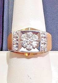 GENTS 14K CLUSTER DIAMOND RING WITH 13 ROUND DIAMONDS TOTAL ...