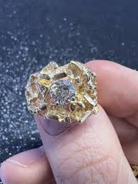 14K Yellow Gold Men's Diamond Nugget Ring | eBay