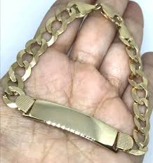 GOLd SOLID 14K mens id bracelet Real Yellow cuban link his ...