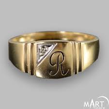 Monogram Ring - Rectangular Initial Letter Ring with Diamond ...