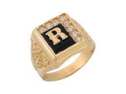 Black White CZ Accented Mens Classic Letter Y Initial Ring ...