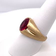 10KT YELLOW GOLD MENS RING WITH RED STONE SIZE 9 6.0 GRAMS | eBay