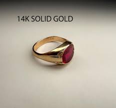 Antique, Art Deco, 14K Yellow Gold | 5 Carat Lab Ruby | Men's / Unisex Ring - Etsy