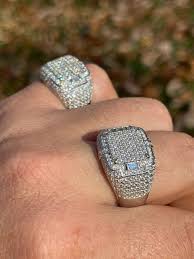 Mens MOISSANITE Ring Real Solid 925 Silver Hip Hop Iced Pass ...