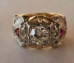 Masonic Ring 1.35ct Old European Cut Diamond 9g 14k Yellow ...