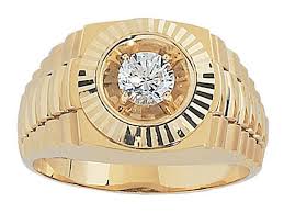 18k Yellow Gold Mens Solitaire Rolex Design Diamond Ring ...