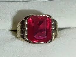 Vintage 10k Yellow Gold Lab-Created Ruby Ring Size 5.5 ((C83 ...