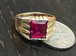 14k Man Made Ruby Deco Ring Small Size 3 1/2-pinky Ring - Etsy