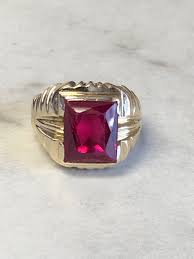 14kt Yellow Gold Mens Red Spinel Faceted Octagon Shape Ring ...