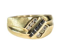 14k Solid Gold Natural Diamond Blue Sapphire Ring Gents ...