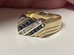 Mens Sapphire And Diamond 14k Yellow Gold Ring Size 9 | eBay