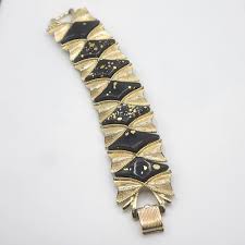 Vintage Coro Bracelet Gold Tone Black Enamel Abstract Bow Link 7" | eBay