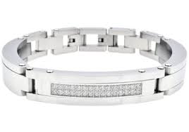 Mens Stainless Steel Link Bracelet With Cubic Zirconia