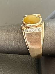 10KT Yellow Gold Tiger Eye & Diamond Ring. Size 10 (PB364 ...