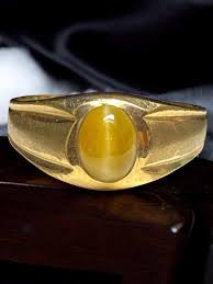 MENS 10k Yellow Gold Gray Tigers Eye Diamond Ring Art Deco ...