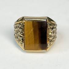 Vintage 18k HGE Tigers Eye Textured Size 9.5 Ring (8.3 grams ...