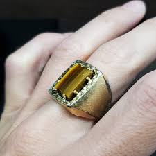 Size 9.75 Worn Gold Tone Tiger's Eye Stone Large Ring - Etsy