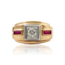 Vintage 14k Yellow Gold .46ct Natural Diamond Synthetic Ruby ...