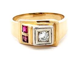 Mens Vintage Ruby and Diamond Retro Ring in 14k Yellow Gold ...