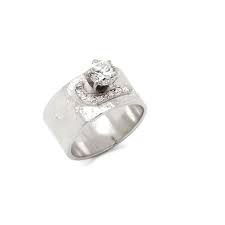 Mid-Century 14K White Gold and Diamond Ring with a Wide Band For Sale at 1stDibs