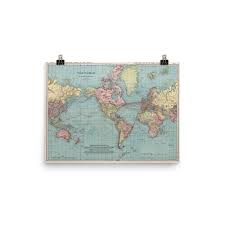 Vintage World Map (1912) Poster Meractor's Projection Atlas ...
