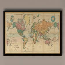 Antique World Map Print: 1898 Mercator Projection Atlas - Etsy