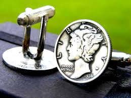 Cuff links authentic 1936 vintage silver Mercury dime coin ...