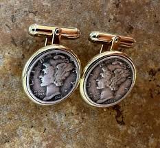 Unique Mercury Dime Cufflinks 1936, 1945 90% Silver in Gold ...