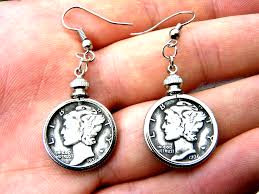 Earrings set silver vintage authentic 1936 Mercury dime ...