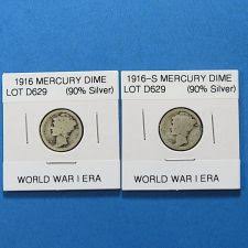 1916-S MERCURY DIME (WORLD WAR 1 ERA ) (90% SILVER) ~ LOT B216* - Online Coin Auction - Item #932528