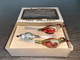 Set of 3 Vintage Clip on Bird Ornament Japan, Red Gold ...