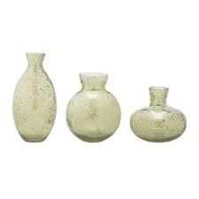 HomeRoots Set of Three Sage Green Seeded Bubble Glass Table ...