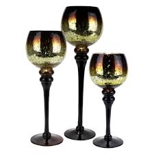 Set of 3 Amber Gold Crackle Mercury Glass Candle Holders ...