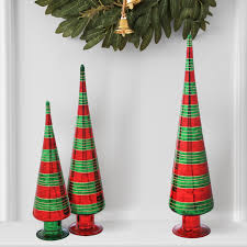 The Holiday Aisle® 12" Glass Stripe Tree Set of 3 | Wayfair