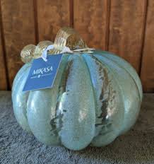 Large 8" Blown Glass Pumpkin by MIKASA (Aqua) curly stem | eBay