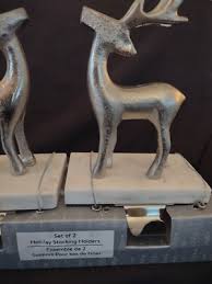 Set of 2 Silver Cast Iron Christmas Stocking Holders Marble ...