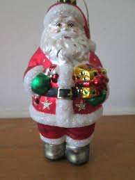 Large 6" Blown Glass Santa w gift Christmas Ornament Vtg ...