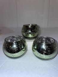 Three(3) Round Green Tealight Votive Candle Holders, Mercury ...