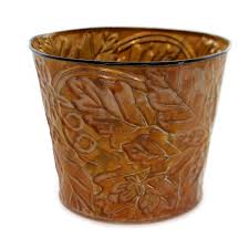 Home Decor Fall Embossed Tin Pot Cover Tin Autumn Leaves ...