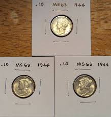 1944 Mercury Dime - Set of 3 Coins in Mint Condition ...