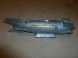VINTAGE METAL VALLEY NATIONAL BANK ROCKET MECHANICAL BANK ...