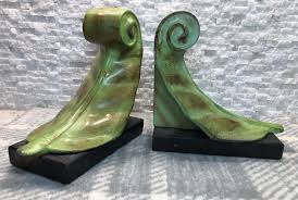 Vintage Green Scrolling Leaf Bookends, rustic appeal, mossy ...