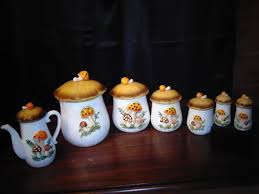 Retro Mushroom Canister set and Salt n Pepper Shaker set/TEapot | EstateSales.org