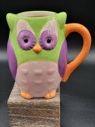 Colorful Owl Mug Green Purple Orange | eBay