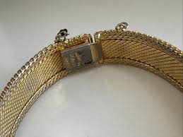 Vintage RADI SPAIN Gold Tone Damascene MESH Green Crystal PEARL BANGLE BRACELET | eBay