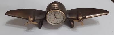 Vintage Sarsaparilla propeller airplane brass desk clock alarm battery Works | eBay